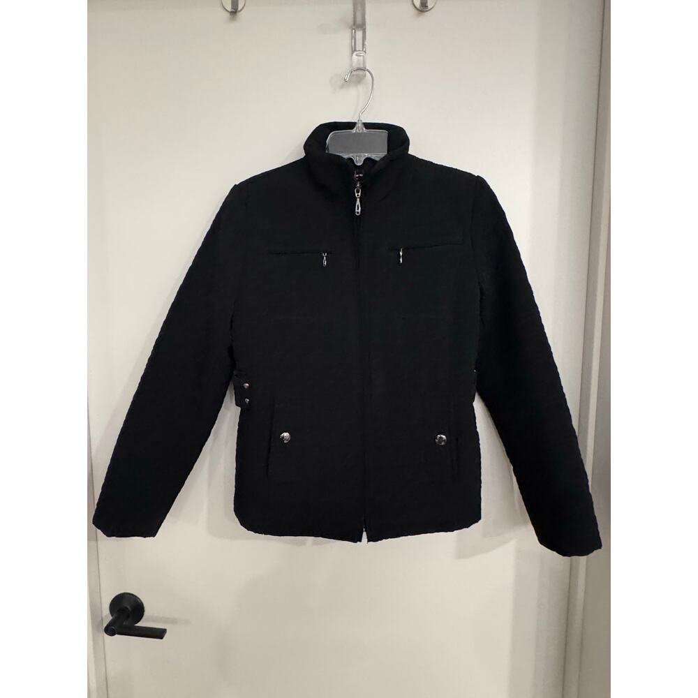 Gallery Petite Black Quilted Jacket Small Zip Front Structured Coat - Picture 2 of 10